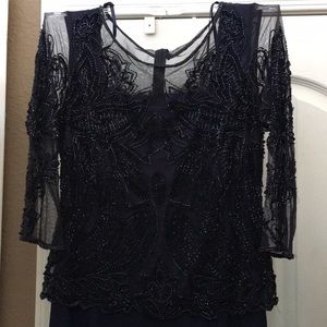 Pisarro Nights Navy Beaded Long Sleeve Dress